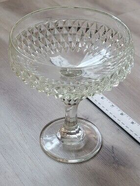 Mid-Century Indiana Glass Clear "Regal" Diamond Point Pedestal Compote Bowl 7.5"